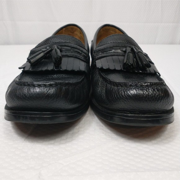 Chaps Loafer Dress Shoes Black 9.5 Mens Pebble Leather Kiltie Tassels Slip On
